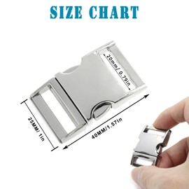 Enosea 2 Pcs Metal Side Release Buckle 3/4 inch(20mm) Adjustable Clip Lock for Paracord Bracelet Straps Webbing Dog Collar Backpack, Silver