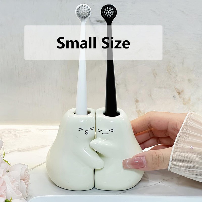Ceramic Toothbrush Holder for Bathroom, Set of 2 Cute Tooth