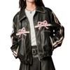 YELLOOP Bow Jacket Leather Jacket Faux Leather Jacket Women Vintage