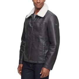 Dockers Men's James Dean Faux Leather Jacket with Removable Sherpa Collar, Dark Brown, Large