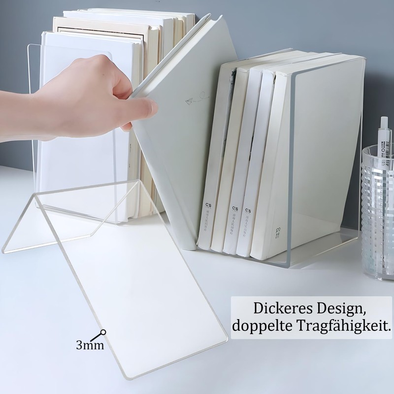 DARUITE Acrylic Bookend Transparent Bookend Acrylic Clear Book Holder for