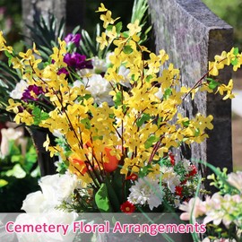 AILANDA 16PCS Artificial Flowers Forsythia Branches Yellow Silk Fake Winter Jasmine, Long Stem Faux Forsythia Stems Flowers Floral Arrangement for Home Wedding Vase Party Cemetery Decor Indoor Outdoor
