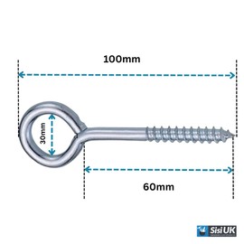 Vine Eye Screw in 100mm Heavy Duty Zinc Plated Stainless Steel Screw in Vine Eye Self Tapping Eyelet Screws for Indoor & Outdoor Use Pack of 50