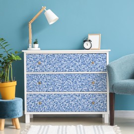 VaryFloral 12"x118" Blue Floral Wallpaper Peel and Stick Small Flower Botanical Wallpaper Removable Sticky Self Adhesive Light Blue Floral Contact Paper for Cabinets Drawer Shelf Liner Bedroom Nursery