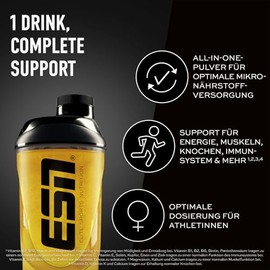 ESN Athlete Stack Women Powder, 390 g Powder, Peach, with Vitamins and Minerals, Vegan - Made in Germany