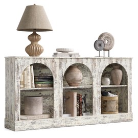 LITTLE TREE 63" Modern Console Sofa Table with 3-Tier Storage, Wooden Rectangular Foyer Table, for Entrance, Hallway, Living Room, Retro White