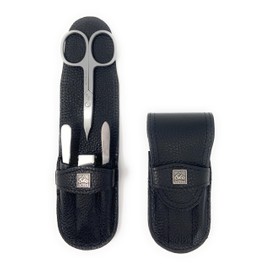 Erbe Solingen 4 pcs Surgical Stainless Steel German Manicure Set Grooming Kit In Luxury Genuine Leather Case Made in Solingen Germany With BONUS: SHPITSER Crystal glass Nail File