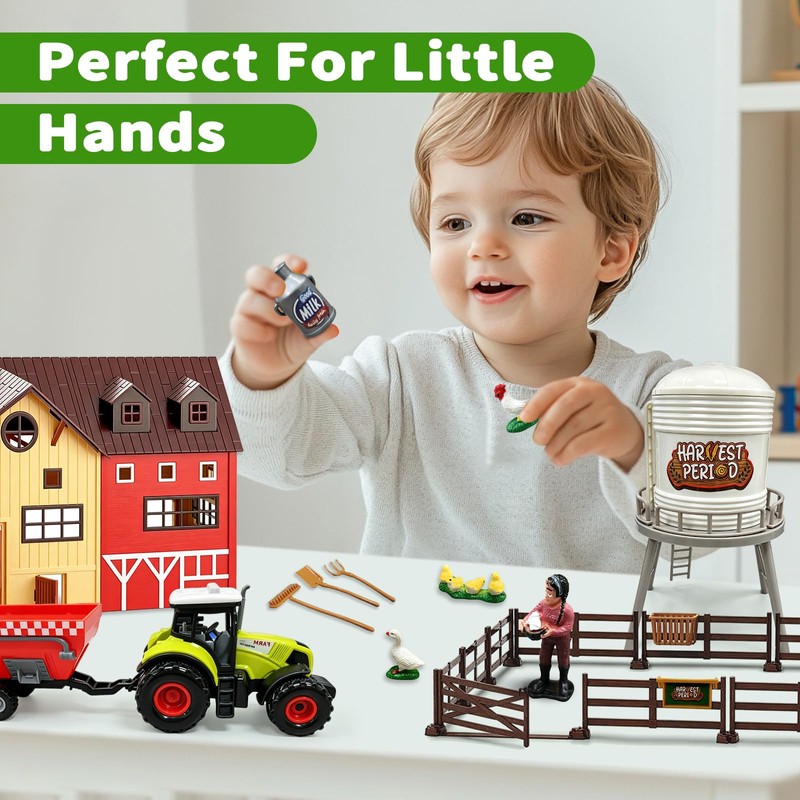 Tcvents Farm Toys Playset, Farm Tractor Animal Toys for Kids