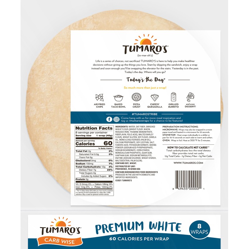 Tumaro's Premium White Carb Wise Wraps - Low Carb -
