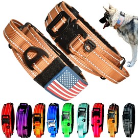 2-Inch Wide Tactical Dog Collar with Control Handle, Adjustable for Medium & Large Dogs, Military Style with Heavy-Duty Metal Buckle, USA Flag Patch & Customizable Name Plate, Training & Everyday Use