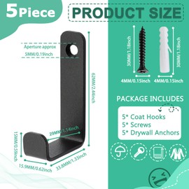 QMAHA Coat Hooks for Wall, 5 Pack Coat Hanger Hooks with Screws, Heavy Duty Metal Wall Hooks Black Coat Hooks, Single Coat Hook for Clothes, Towel, Backpack, Bag