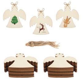 50pcs Wooden Angel Christmas Ornament, Unfinished Wood Christmas Ornaments with Hole Paintable Christmas Decoration Hanging Wood Christmas Pendants Blank Wooden Ornaments for DIY Crafts