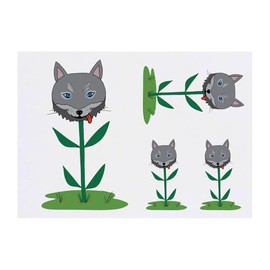4 x 'Wolf Head Flower' Temporary Tattoos - Water Resistant, Skin-Safe, Non-Toxic Transfers, Mixed Sizes (TO00083746)