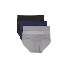 Warner's Women's Blissful Benefits Dig-Free Seamless Brief 3-Pack RS6333W, Smoked Pearl/Navy Ink/Black, XX-Large