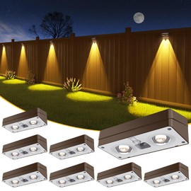 JOFIOS Solar Fence Lights 8 Pack Brown, 50 Lumens Outdoor Fence Lights Solar Powered with 12 Modes RGB Color Glow, LED Deck Lighting Outdoor Waterproof IP65, Backyard, Deck, Porch, Railing, Pool, Wall