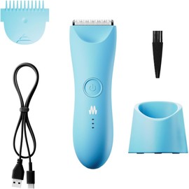 Recortadora de pelo corporal, Meridian, protector ajustable, carga USB C, luz de destello, bloqueo de viaje, base de carga, recortadora de bikini Azul