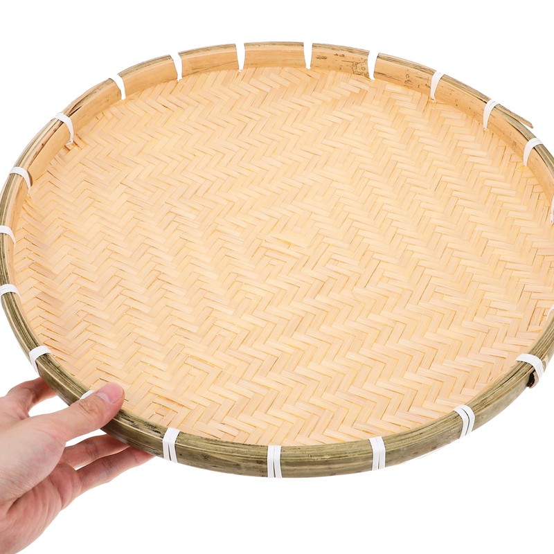 GANAZONO Bamboo Woven Tray Flat Wicker Basket Round Fruit Basket