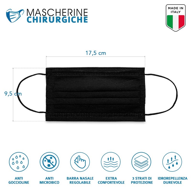 Pack of 60 Surgical Masks, Made in Italy, Medical Type