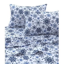 Tribeca Living SNFL170SHEETQU Printed Flannel Deep Pocket Sheet Set, Queen, Snowflakes Multi