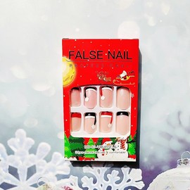 24 Pcs Short Christmas Press on Nails Square Fake Nails Pink French Tips with Cute Christmas Cap Black Red Stick on Nails Designs Acrylic Artificial False Nails for Women and Girls Brand: CEWEWP