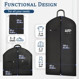 Riwer Pack of 2 Premium Garment Bags with Shoe Bag, 120 x 60 cm, Suit Bag for Travel, Storage, Clothes Cover, Long, Foldable, Moth-Proof, Business Suit Bag with Carry Handle, Black