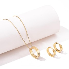 sineed Love Bracelet Earring Necklace Set for Women 18K Gold Plated Trendy Stainless Steel Luxury Love Hoop Earring Bangle Pendant Jewelry Set (6.5 Inches)