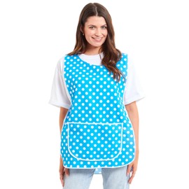 Ladies Polka Dot Design With Piping Tabard Apron Overalls Front Pocket Stylish Tabards for Women Casual Aprons for Women to Use in Home Kitchen Restaurants Coffee Shops UK Made (Aqua, XL)