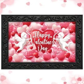 Tangren Happy Valentine's Day Door Mat Inserts Interchangeable Entrance Doormats Red Heart Holiday Welcome Doormat for Front Door Outdoor Indoor Decor 18 x 30 in