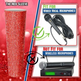 RhymKawa B58 Red Mic Handle Sleeve for Universal Vocal Microphone SM58LC, Beta 58a Decorative, Bling Rhinestones Shining on Wedding Valentine Xmas Party Show (Mic Not Included)