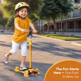 Dribbl 3-Wheel Kids Scooter - Lean-to-Steer Technology, Adjustable Height Handlebar, Wide Anti-Slip Deck, Scooter for Boys & Girls Ages 3+, Child Safety Approved, Support Riders Up to 165 lbs, Orange