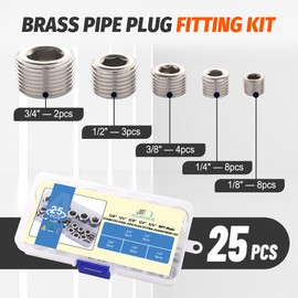 Ailbiuko 25Pcs 304 Stainless Steel Pipe Plug Fittings Assortment Kit,5 Sizes 1/8" 1/4" 3/8" 1/2" 3/4" NPT Male Internal Hex Thread Socket Pipe Plug Set