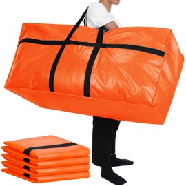 Clysee 4 Pcs 66 Gallon Large Storage Bags with Zipper and Handles Foldable Moving Bags Heavy Duty Extra Large Tote Duffle Bag for College Dorm Travel Clothes Blankets Bedding Moving (Orange)