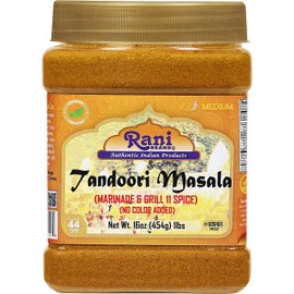 Rani Tandoori Masala (Natural, No Colors Added) Indian 11-Spice Blend 16oz (1lb) 454g PET Jar ~ Salt Free | Vegan | Gluten Friendly | NON-GMO | Indian Origin