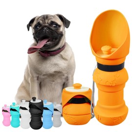 Hiksuky 19Oz Dog Water Bottle, Foldable & Portable Pet Travel Essential, Food Grade Leak-Proof Silicone Drink Bottle with Dispenser, Perfect for Walks and Adventures Orange