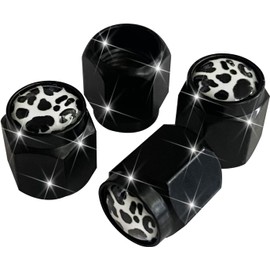 4Pcs Black Cow Print Tire Valve Stem Caps Cover Metal Air Valve Cap Aluminum Car Wheel Stem Caps Universal Stem Covers for Cars Trucks Bikes Motorcycles Corrosion Resistant Tire Valve Stem Caps