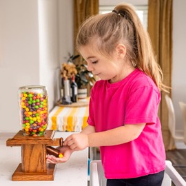 Handcrafted Amish Wooden Candy Dispenser Glass Jar Solid Oak Wood M&M's, Peanuts, Reese's Pieces, Skittles, Jelly Beans, Runts (Honey)