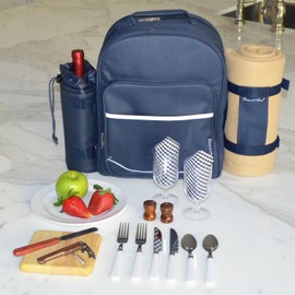 Picnic at Ascot Original Equipped 2 Person Picnic Backpack with Cooler, Insulated Wine Holder & Blanket - Designed & Assembled in the USA