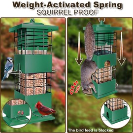 Squirrel Proof Bird Feeder, 3LBS Hanging Bird Feeders for Outdoors, Metal Weight-Activated Perches Wild Birdfeeder for Blue Jay, Cardinal, Outside (Green)