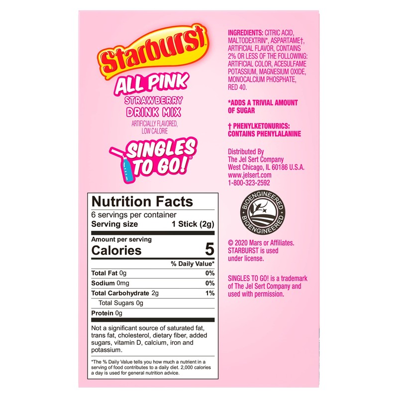 Starburst Singles To Go Zero Sugar Drink Mix, Strawberry, 6