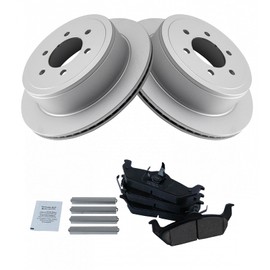 TRQ Rear Brake Pad & Rotor Kit Brake Pads Brake Rotor Ceramic Vented Premium G-Coated Compatible with 2004-2011 Ford F-150 2006-2008 Lincoln Mark LT