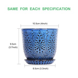 Gepege Succulent Pots, 4 Inch Small Indoor Ceramic Planter Pot with Drainage Holes and Saucers for Plants- Blue - Set of 4