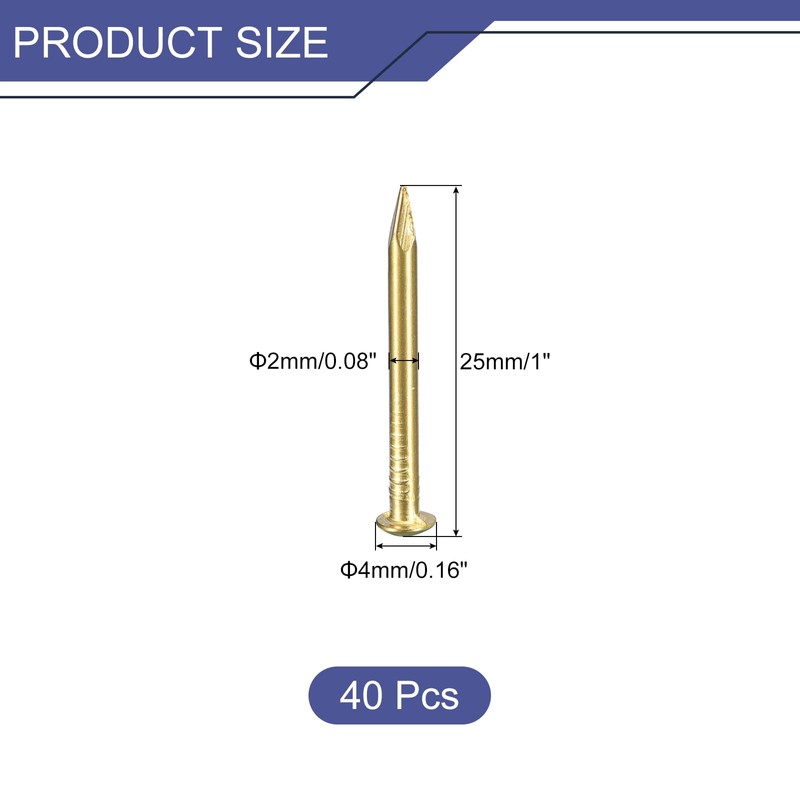 sourcing map 40 Pcs Small Tiny Nails 2mmx25mm(DXL) Tiny Brass