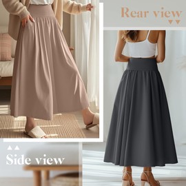 Ficerd 3 Pack Maxi Long Skirts for Women, Ankle Length High Waisted Pleated A Line flowy Summer Casual Skirts with Pockets(Black, Dark Gray, Brown,Large)