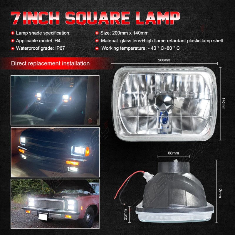 CHUSYYRAY 5x7" 7x6 Square LED Headlight Hi/Lo w/ DRL For