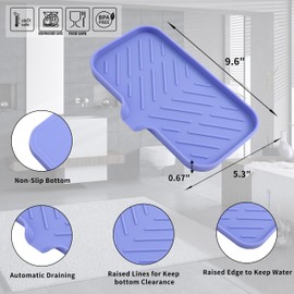 MicoYang Silicone Bathroom Soap Dishes with Drain Spout-Bathroom and Kitchen Sink Organizer,Sponge Holder,Dish Soap Tray,Perfect for Dispenser,Scrubber,Bottle on Sink or Counter-Light Purple 9.6"×5.3"