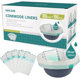 ININCARE Commode Liners with Absorbent Pads，Value Pack 100 Count Universal Fit，Disposable Bedside Commode Liners and Pads for Adult Portable Toilet (100Bags + 100Pads)
