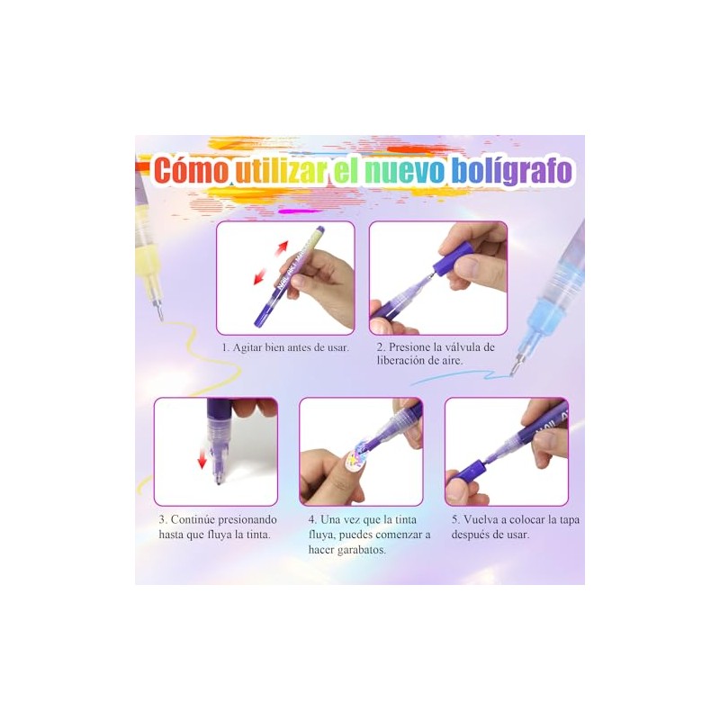 12 Rotuladores para Uñas 3D Secado Rápido, Decoración Nail Art