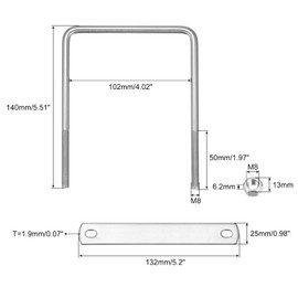 sourcing map 2 Sets Square U Bolts 102 mm (4.02 Inches) Inner Width 140 mm Length M8 304 Stainless Steel U Clamping Screw with Nut and Plate for Boat Trailer