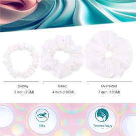 12 Pcs Skinny Satin Silk Scrunchies Hair Ties for Women Girls Bracelets Ponytail Holder Thin Hair Bands Elastic Ropes Hair Bun Accessories (Skinny 12Pcs-Off White)