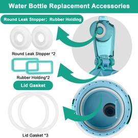 6PCS Silicone Accessory Set Compatible with 16oz Bubba Kid Water Bottle, Includes Round Leak Stopper, Rubber Holding and Lid Gasket for Bubba Kids Bottle (White&Blue-2+2+2)